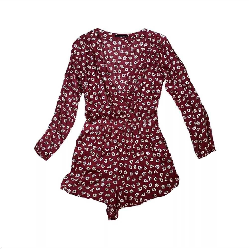 Abercrombie & Fitch Floral Burgundy Long Sleeve Romper